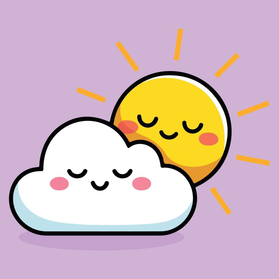 Cute Sun and Cloud Characters in Happy Weather Illustration. vector