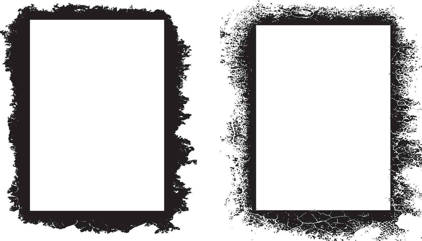 two blank frames with grunge texture , square shape black and white grunge frames set, a black and white grunge photo border set design, vintage black and white frames with grunge paint, vector