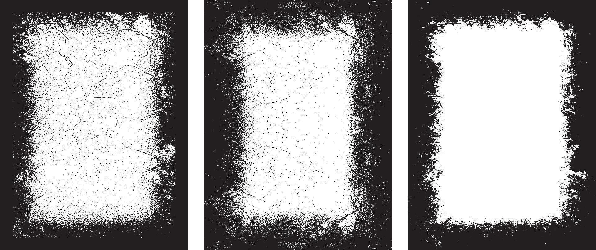 three black and white vertical banners with grunge paint, frame on the wall photo frame set, three black and white frames with grunge paint effect, a black and white grunge photo frame set design, vector