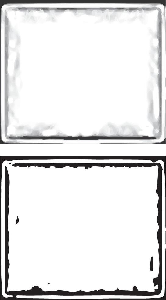 grunge frame set for photo, two blank metal frames border with black and white paint, a black and white photo frame set , vector