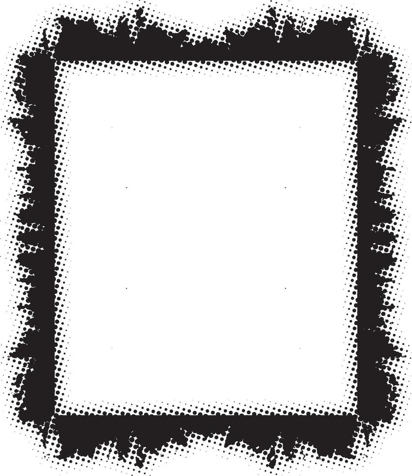 a square grunge frame with a black and white halftone dot texture, black and white border, A black and white grunge rectangle frame design, A vintage grunge square frame vector