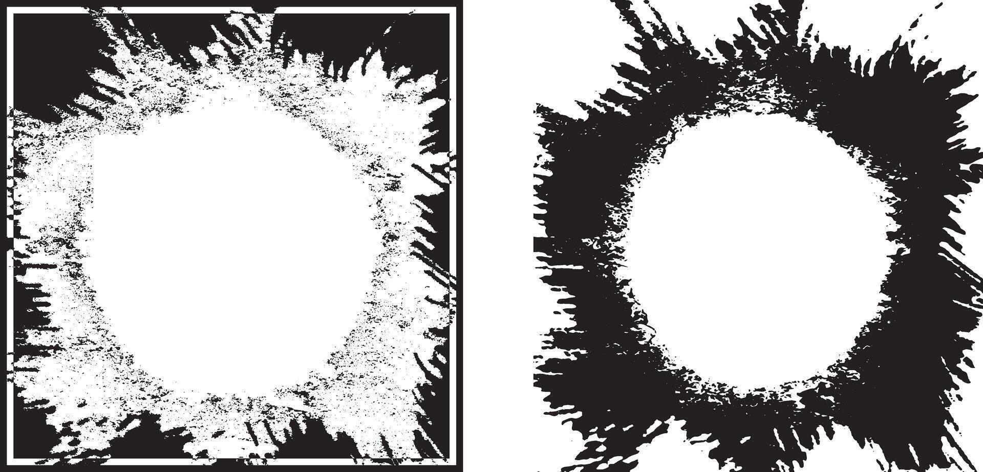 tow different frames with different grunge texture designs, the cover of the album 'the circle' A black and white vintage round and square shape with grunge paint frame for the wall photo frame set vector