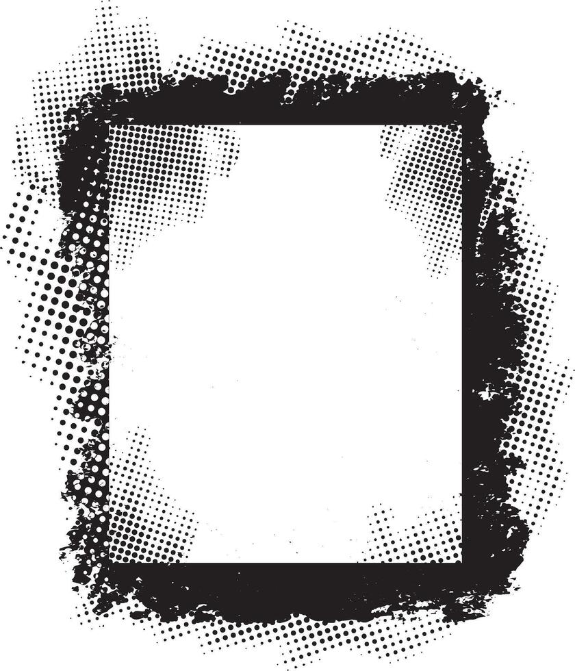 a black and white square grunge frame with a halftone effect, black and white frame, a black and white poster with a black and white background with a square in the middle vector