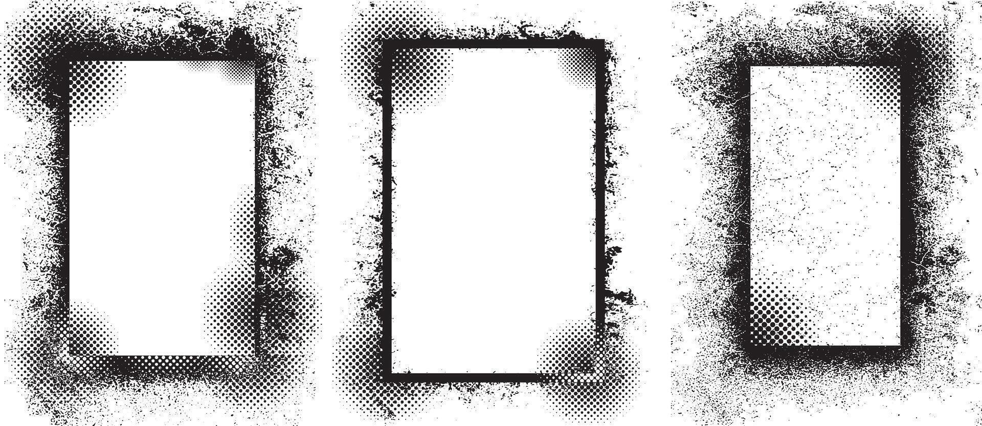 frame on the wall photo frame set, three black and white frames with grunge paint effect, a black and white grunge photo frame set design, vector