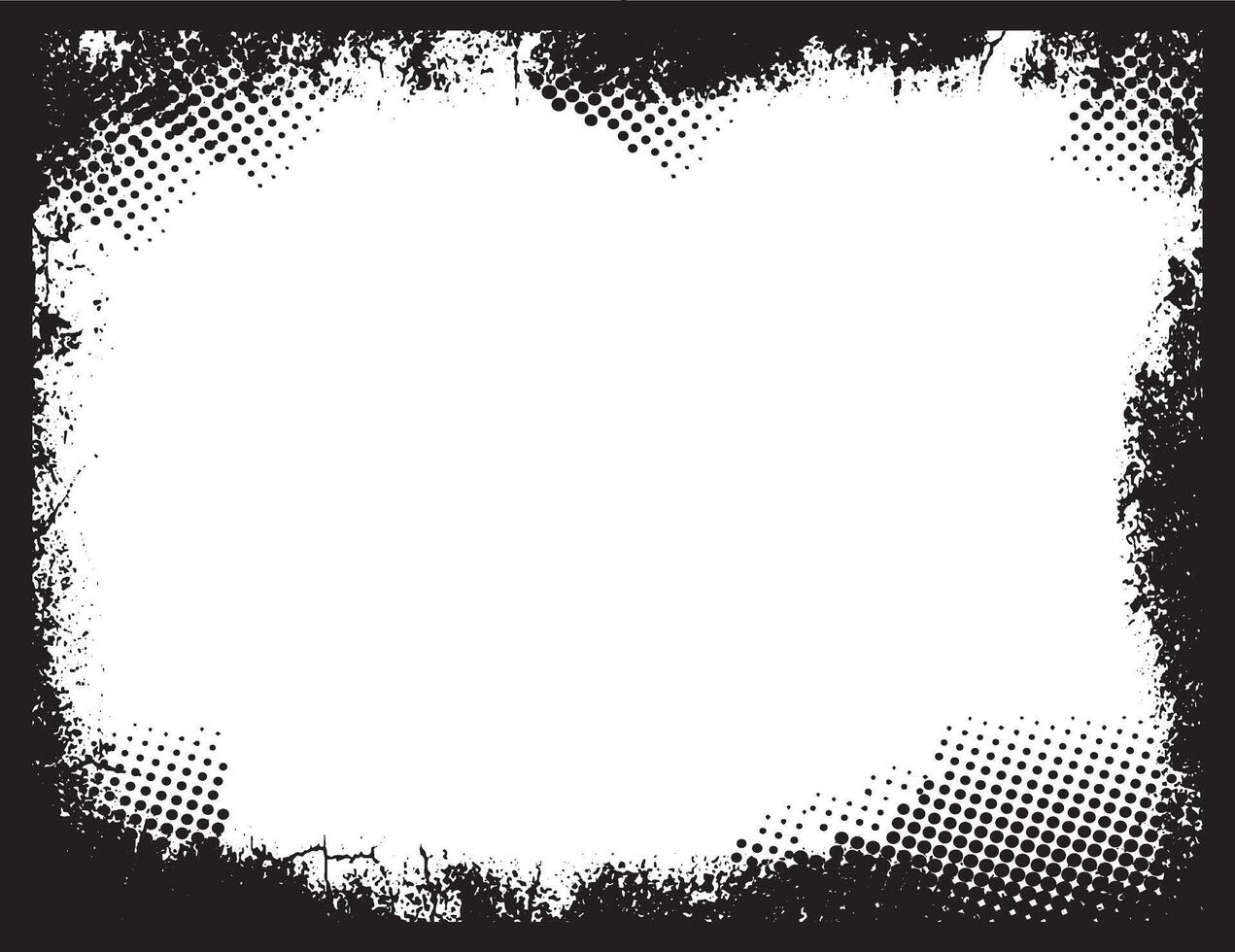 a square grunge frame with a black and white halftone dot texture, black and white border, A black and white grunge rectangle frame design, A vintage grunge square frame vector