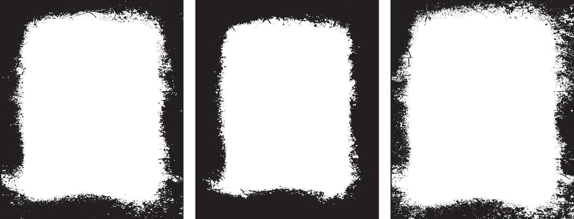three black and white vertical banners with grunge paint, frame on the wall photo frame set, three black and white frames with grunge paint effect, a black and white grunge photo frame set design, vector
