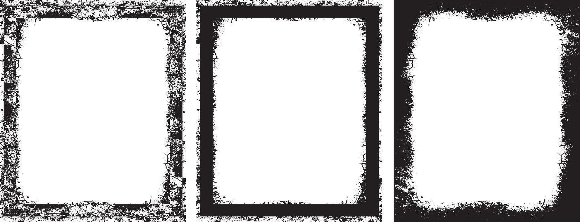 set of grunge frames with vintage texture, three black and white vertical banners with grunge paint, frame on the wall photo frame set, three black and white frames with grunge paint effect, vector