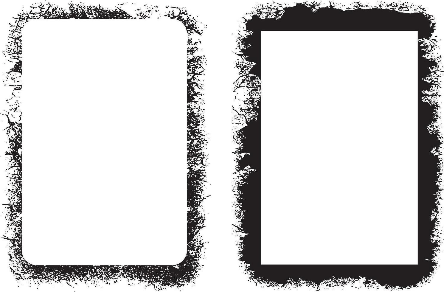 square shape black and white grunge frames set, a black and white grunge photo border set design, vintage black and white frames with grunge paint, vector
