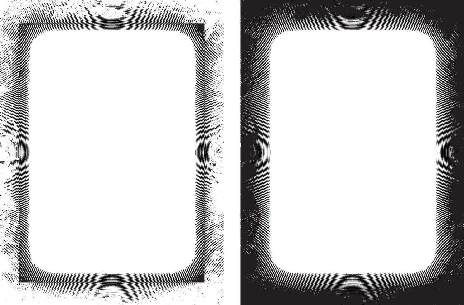 set of square frames with vintage grunge effect, two blank white frames with a black and white background vector