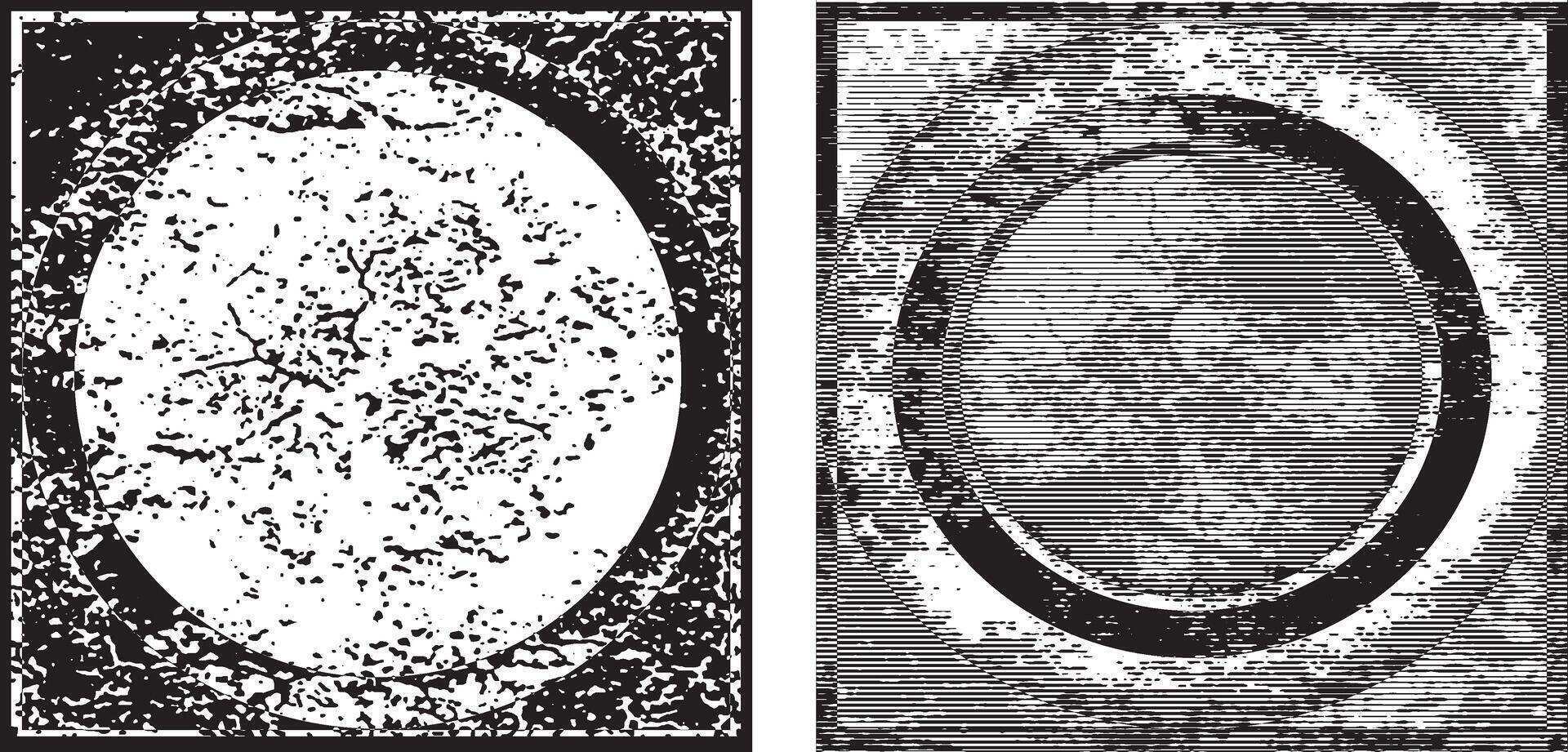 tow different frames with different grunge texture designs, the cover of the album 'the circle' A black and white vintage round and square shape with grunge paint frame for the wall photo frame set vector