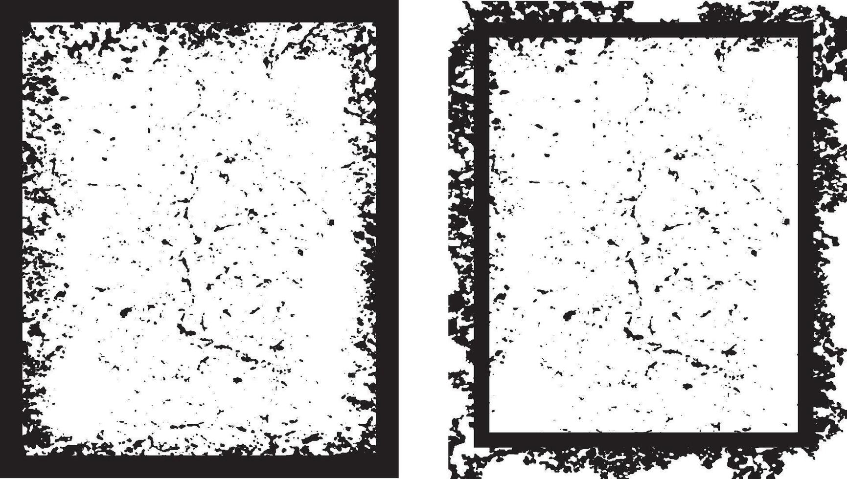 a black and white grunge photo frame set of a square shape, two black and white frames with grunge paint border, set of frame vector