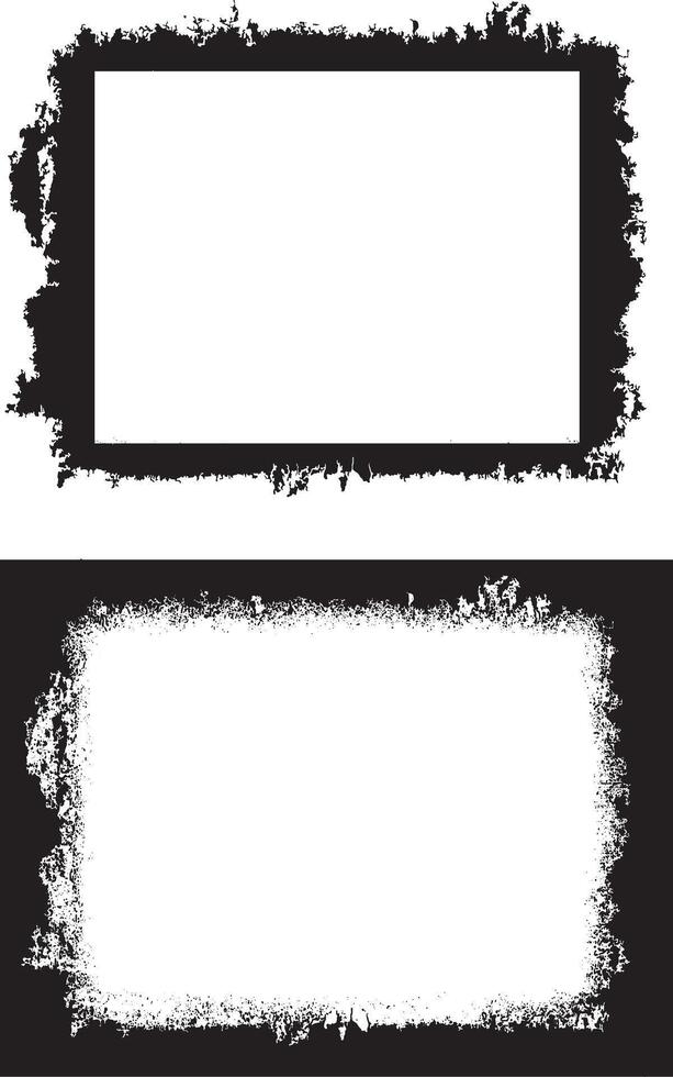 black and white rectangle shape grunge frames set, a black and white grunge photo frame set design, vintage black and white frames with grunge paint square shape, vector