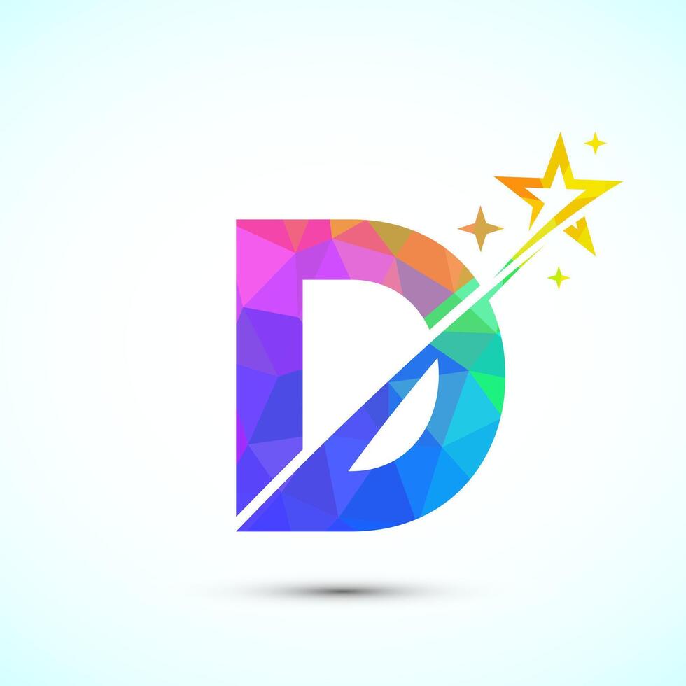 Initial alphabet D with swoosh and star logo icon. Abstract star logo sign symbol design vector