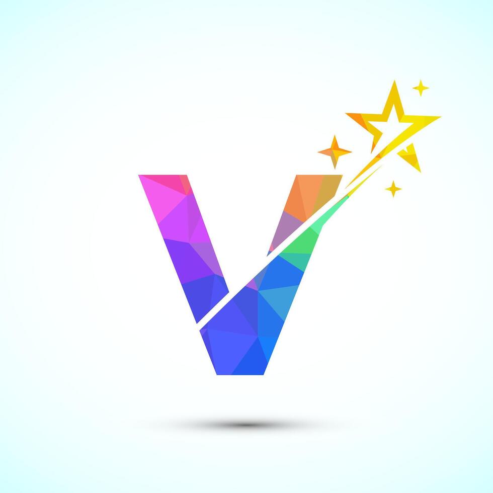 Initial alphabet V with swoosh and star logo icon. Abstract star logo sign symbol design vector