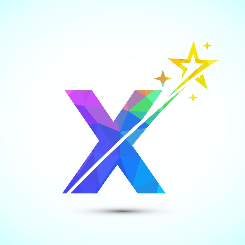 Initial alphabet X with swoosh and star logo icon. Abstract star logo sign symbol design vector