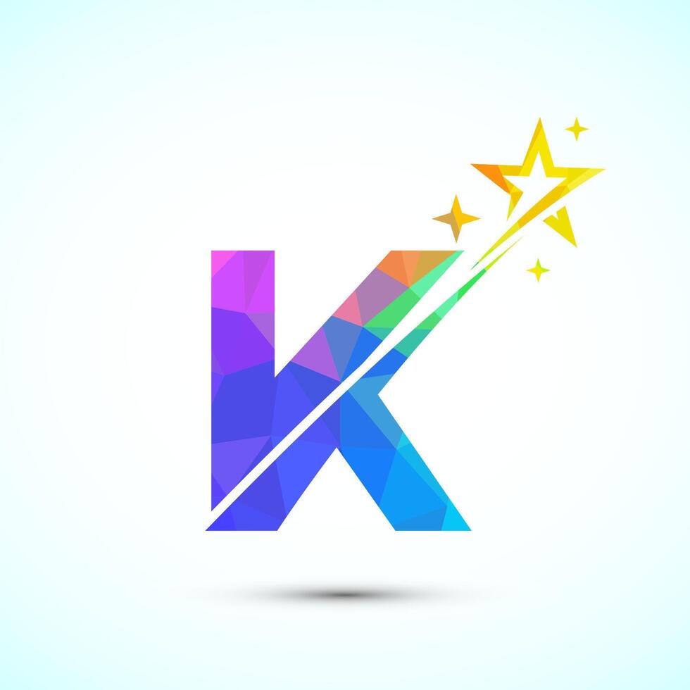 Initial alphabet K with swoosh and star logo icon. Abstract star logo sign symbol design vector