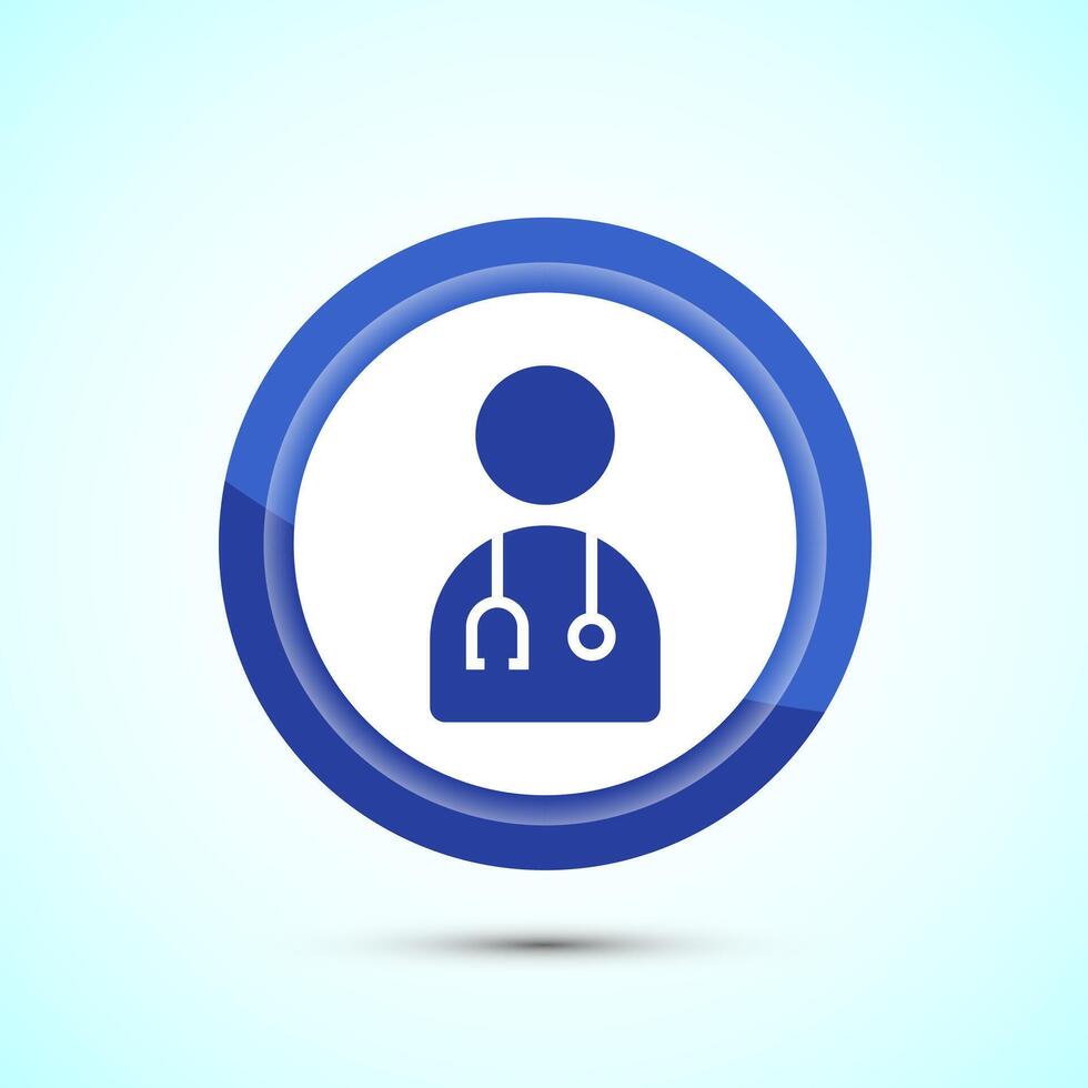 Doctor icon design illustration, Medical consultation and assistant avatar symbol. Blue Color Button Design vector