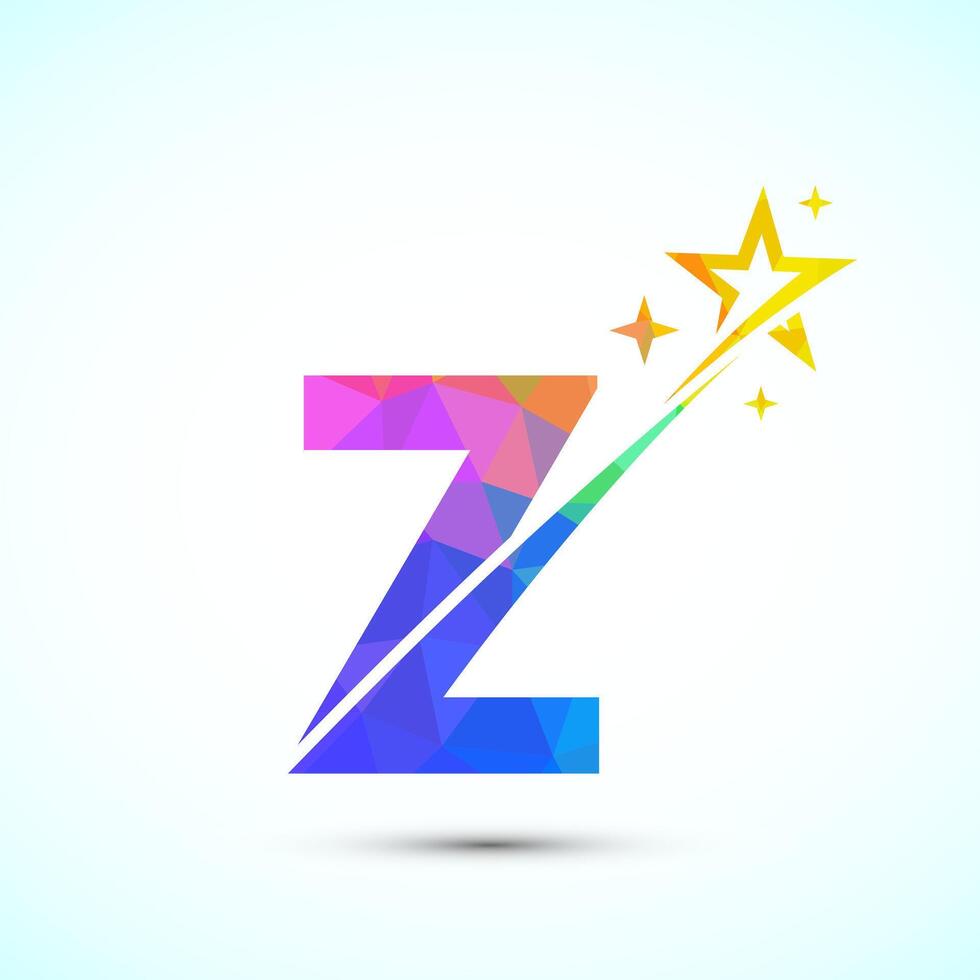Initial alphabet Z with swoosh and star logo icon. Abstract star logo sign symbol design vector