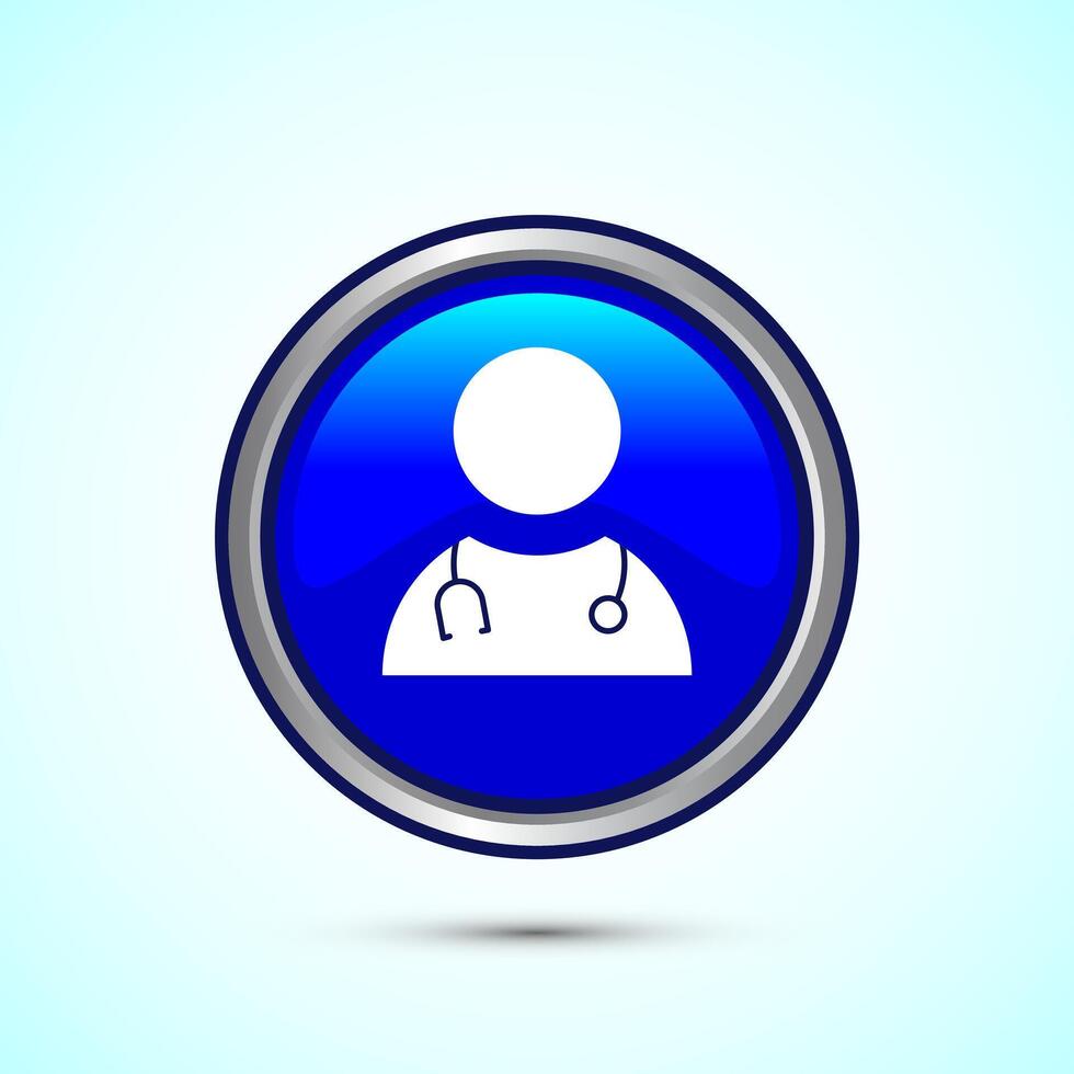 Doctor icon design illustration, Medical consultation and assistant avatar symbol. Blue Color Round Button Design vector