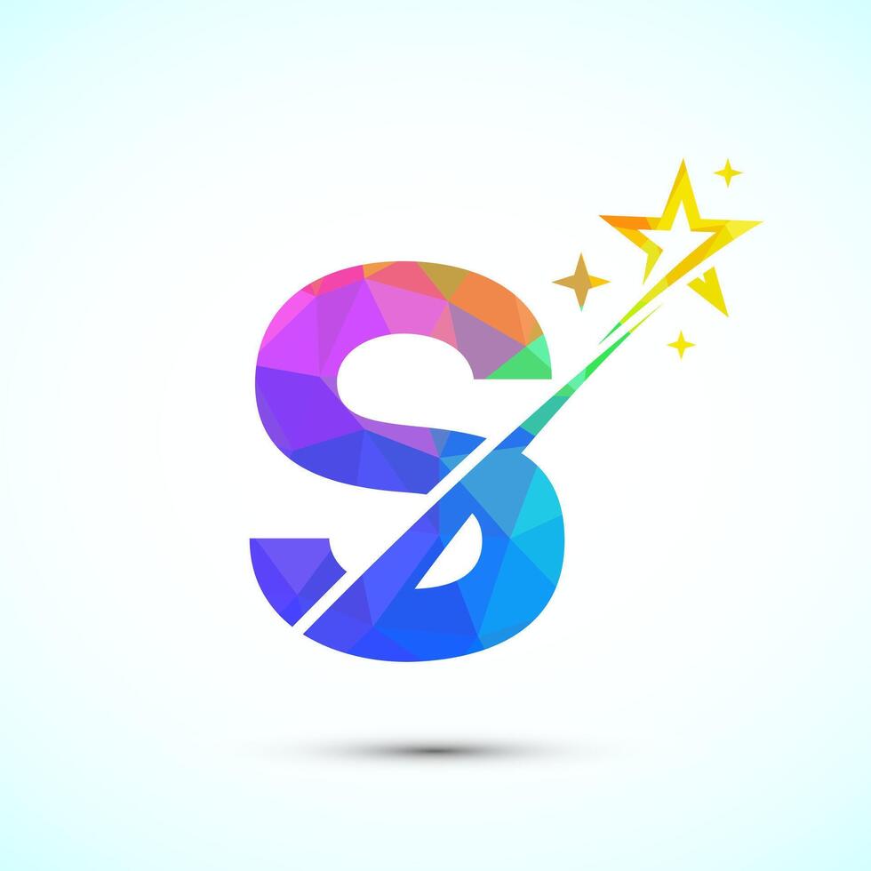 Initial alphabet S with swoosh and star logo icon. Abstract star logo sign symbol design vector