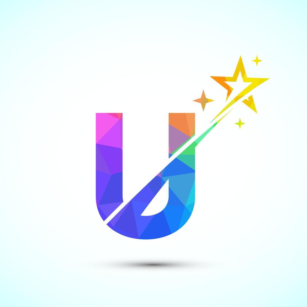 Initial alphabet U with swoosh and star logo icon. Abstract star logo sign symbol design vector