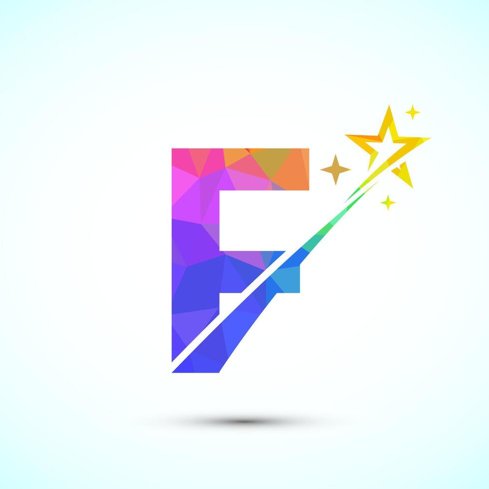 Initial alphabet F with swoosh and star logo icon. Abstract star logo sign symbol design vector