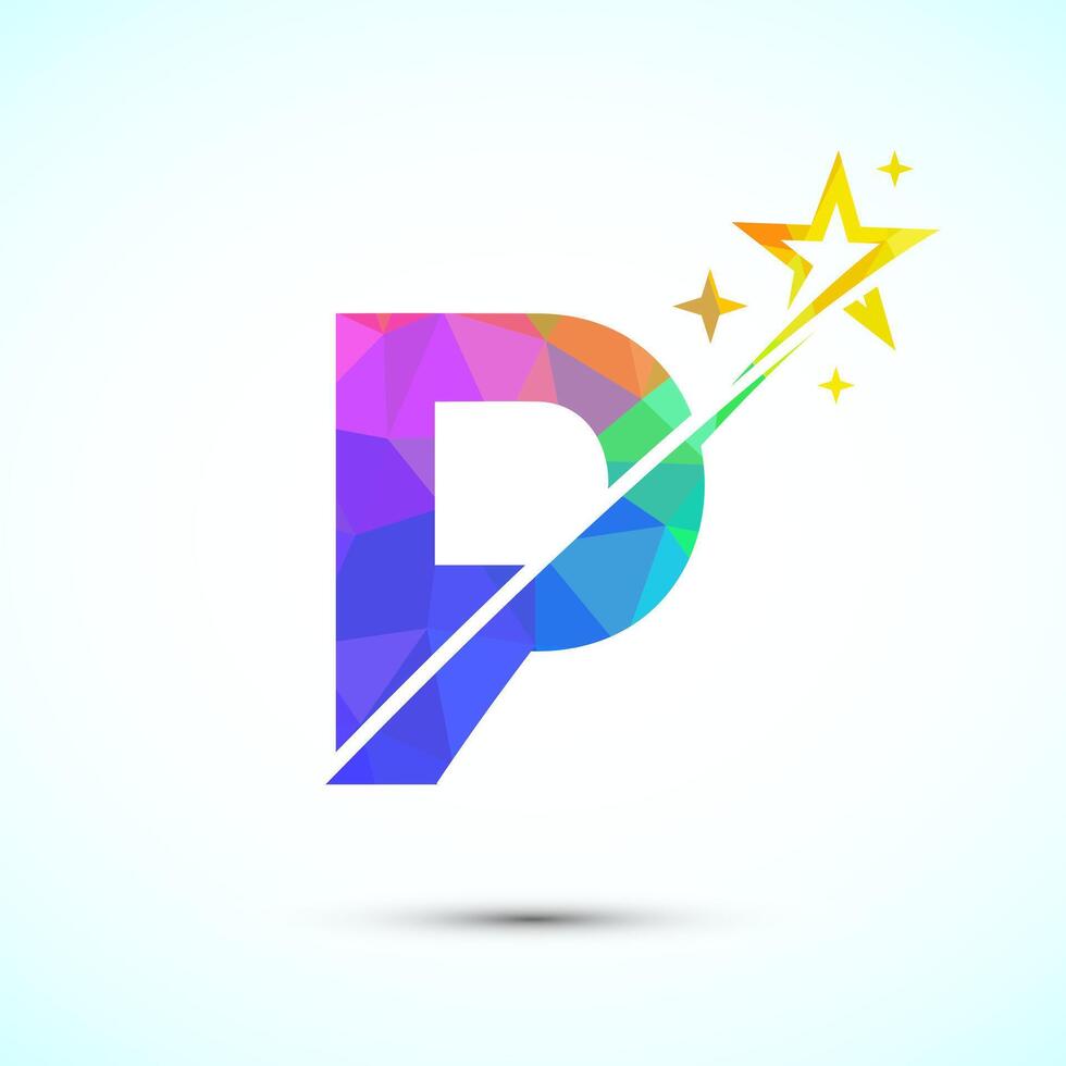Initial alphabet P with swoosh and star logo icon. Abstract star logo sign symbol design vector