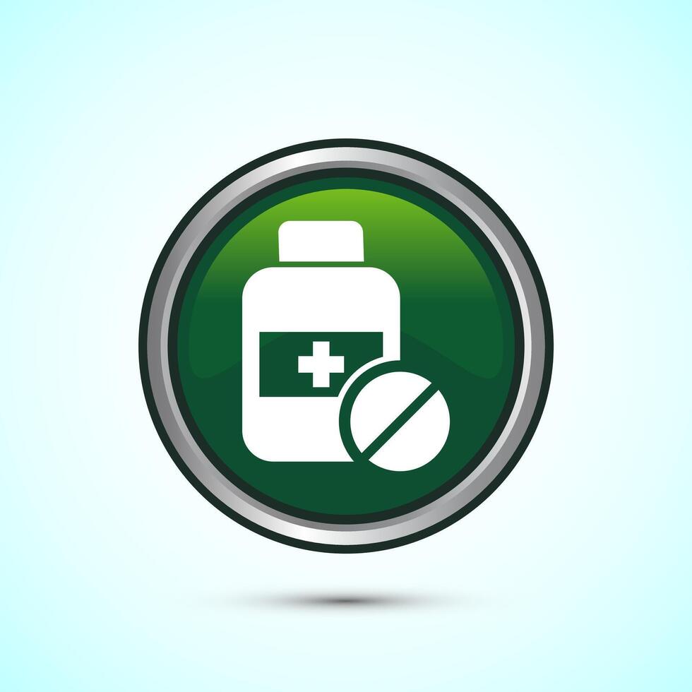 Medicine icon design illustration, Pharmaceutical and treatment symbols. Green Color Round Button Design vector