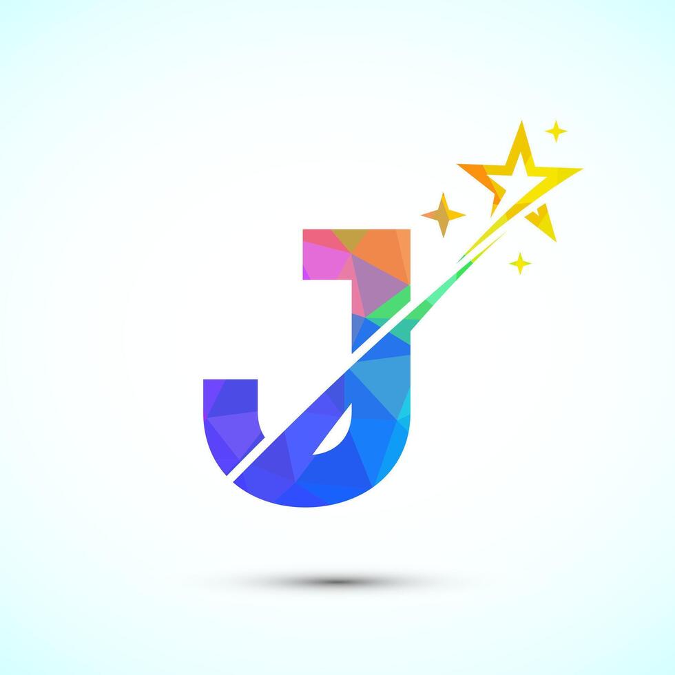 Initial alphabet J with swoosh and star logo icon. Abstract star logo sign symbol design vector