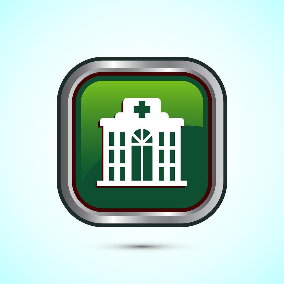 Hospital building icon design illustration, Medical sign symbol. Green Color Square Button Design vector
