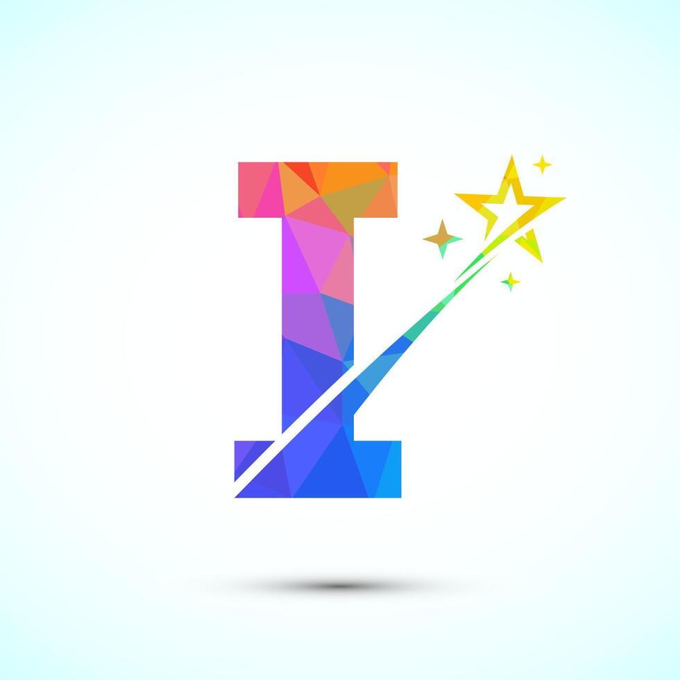 Initial alphabet I with swoosh and star logo icon. Abstract star logo sign symbol design vector