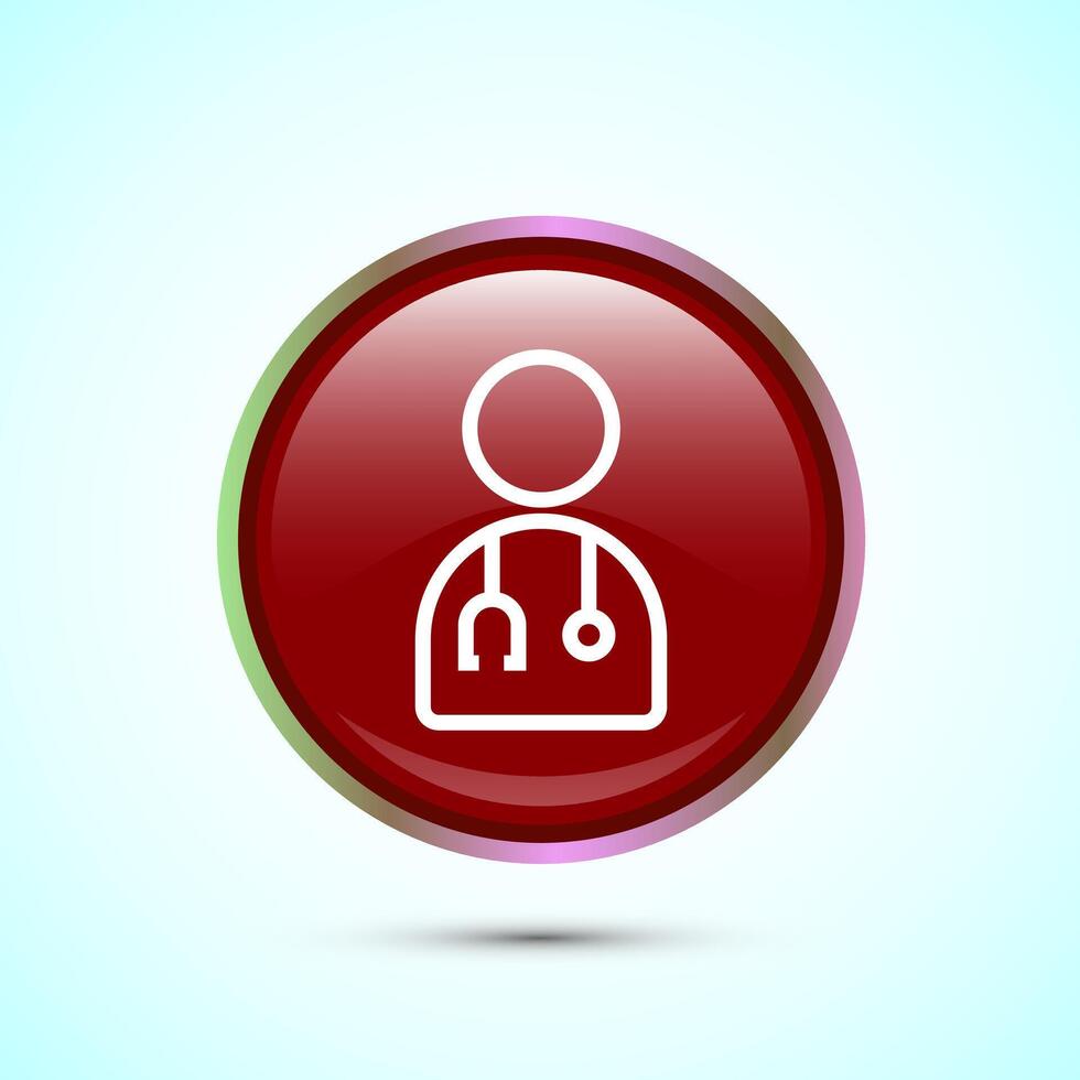 Doctor icon design illustration, Medical consultation and assistant avatar symbol. Red Color Round Button Design vector