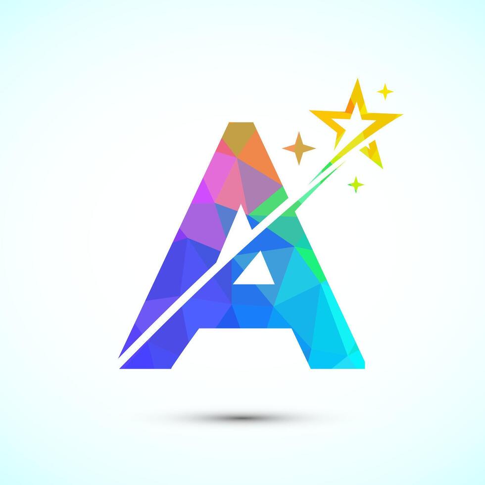 Initial alphabet A with swoosh and star logo icon. Abstract star logo sign symbol design vector