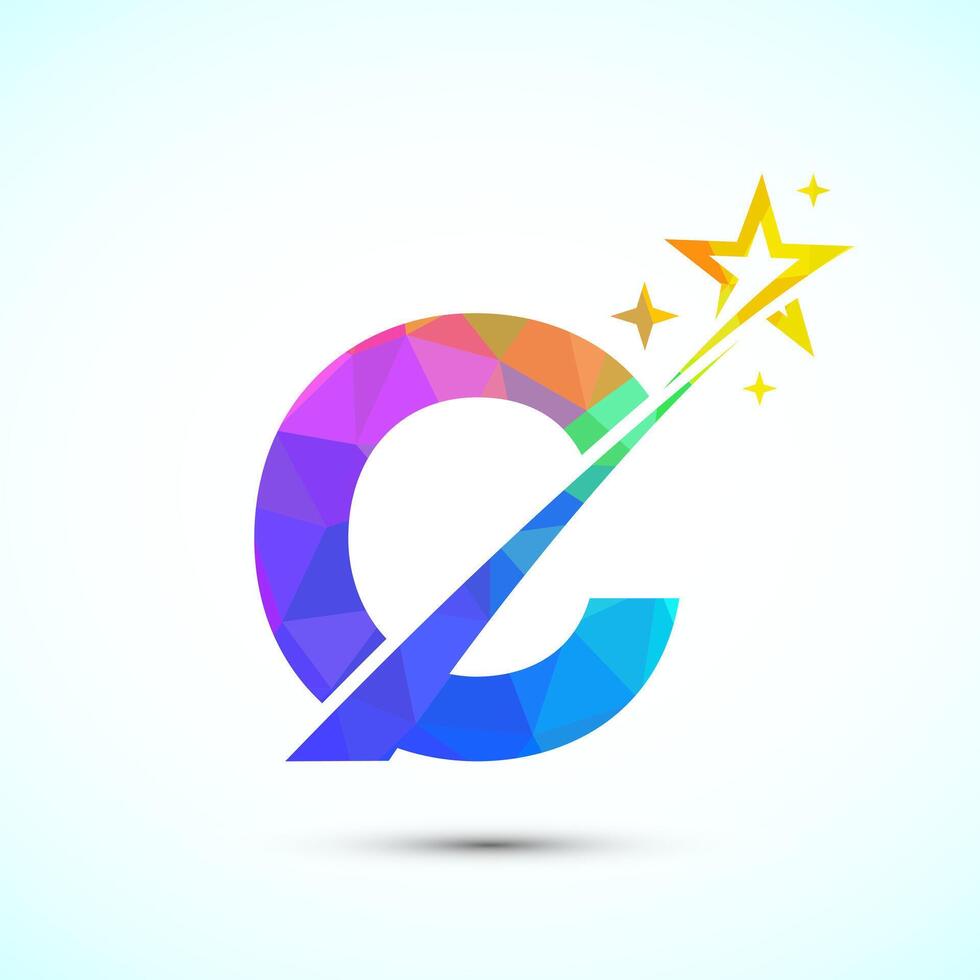 Initial alphabet C with swoosh and star logo icon. Abstract star logo sign symbol design vector