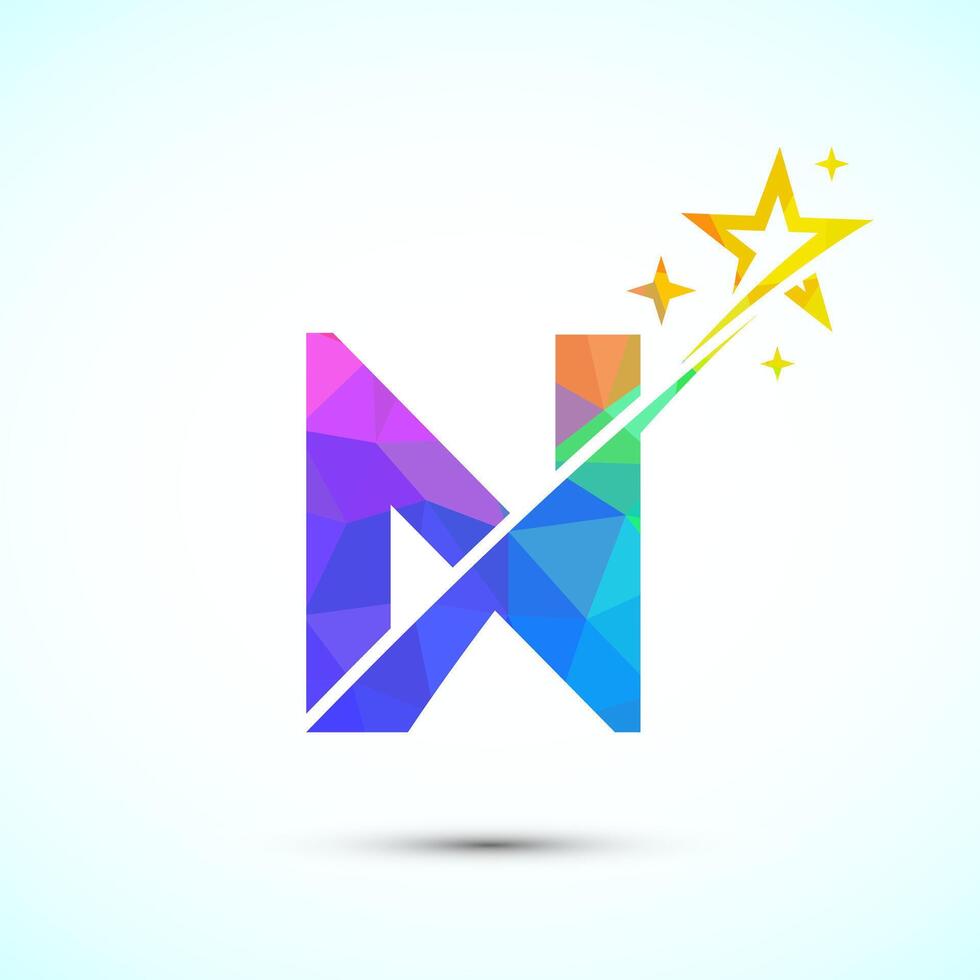 Initial alphabet N with swoosh and star logo icon. Abstract star logo sign symbol design vector