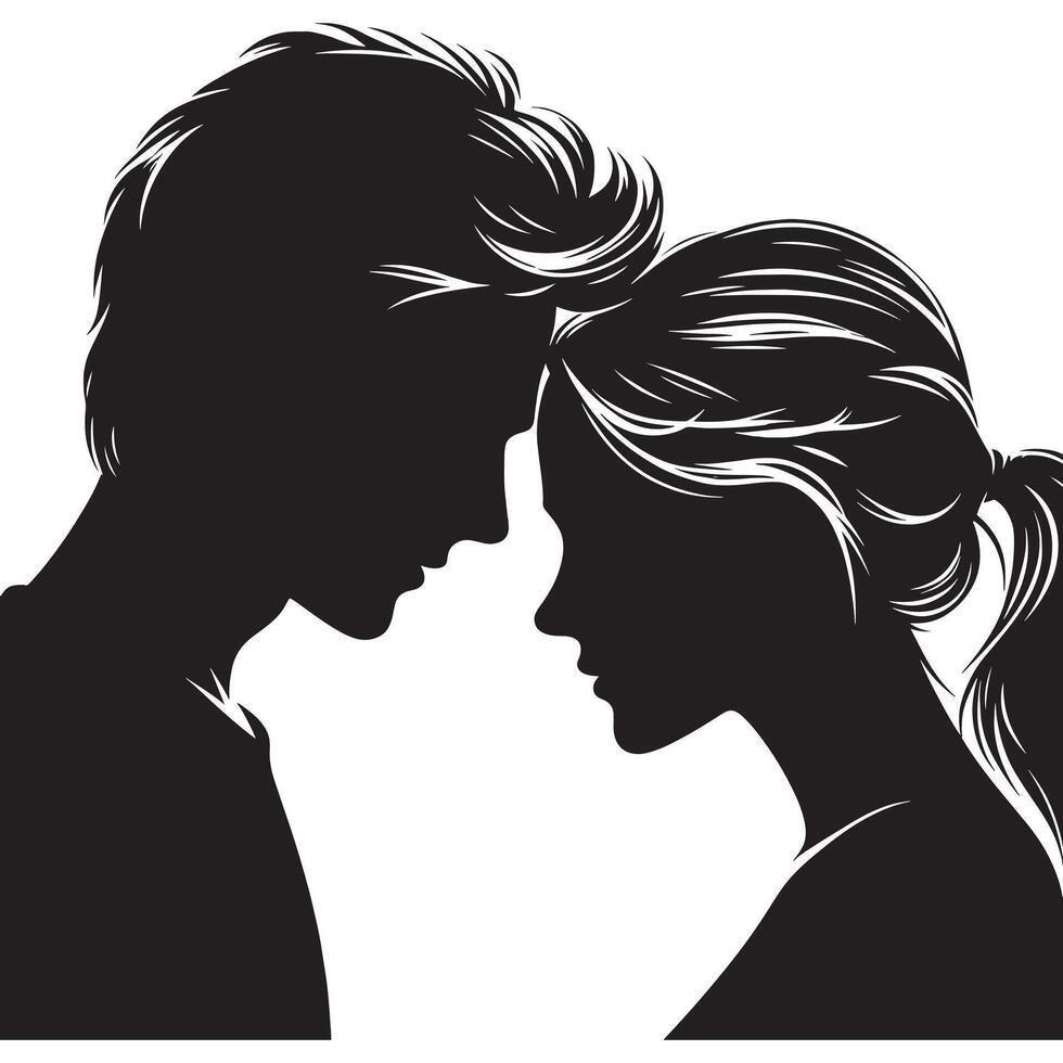 Silhouette of a couple in profile, black and white vector