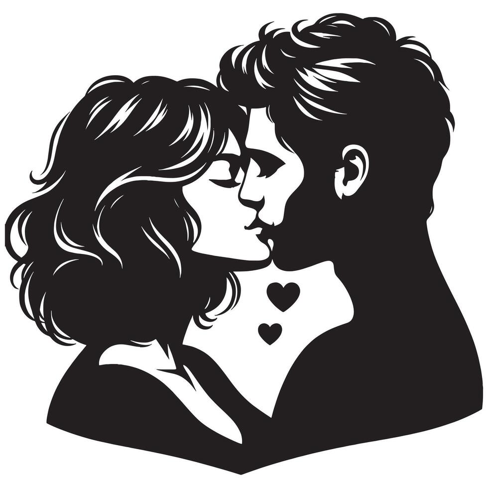 A black and white illustration of a couple kissing vector