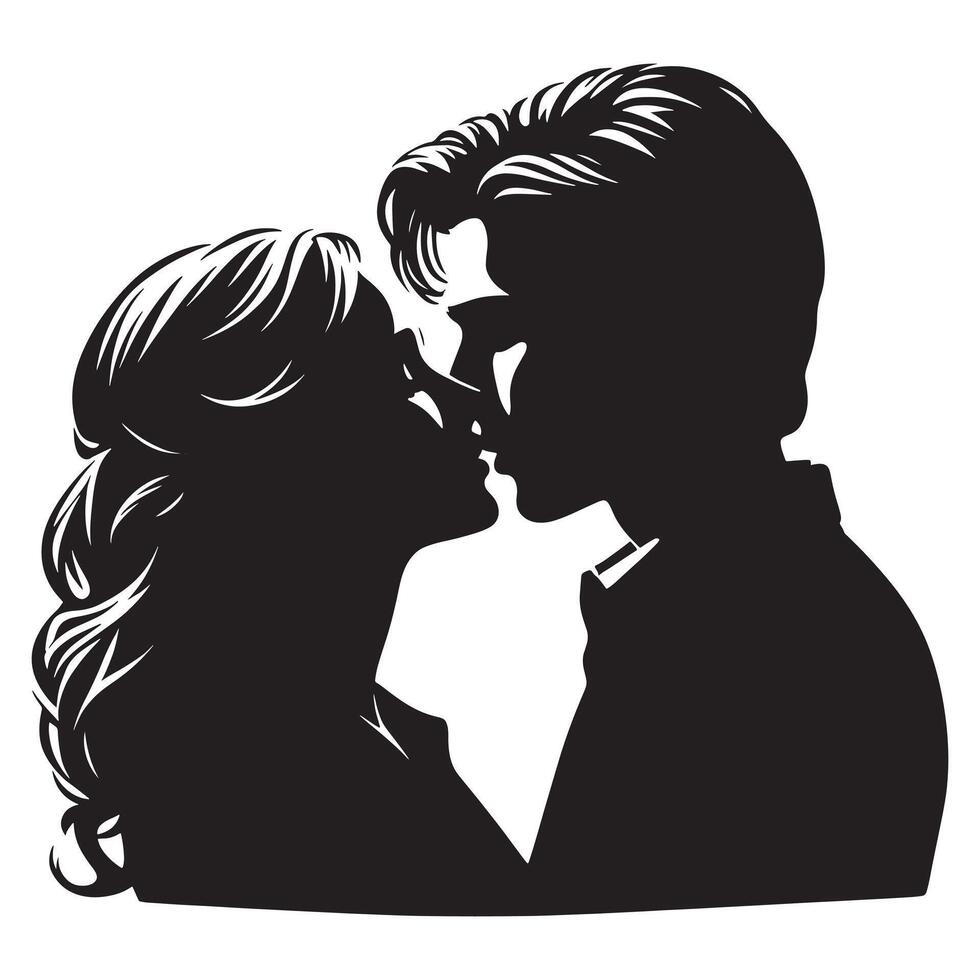 Silhouette of a couple kissing, black and white vector