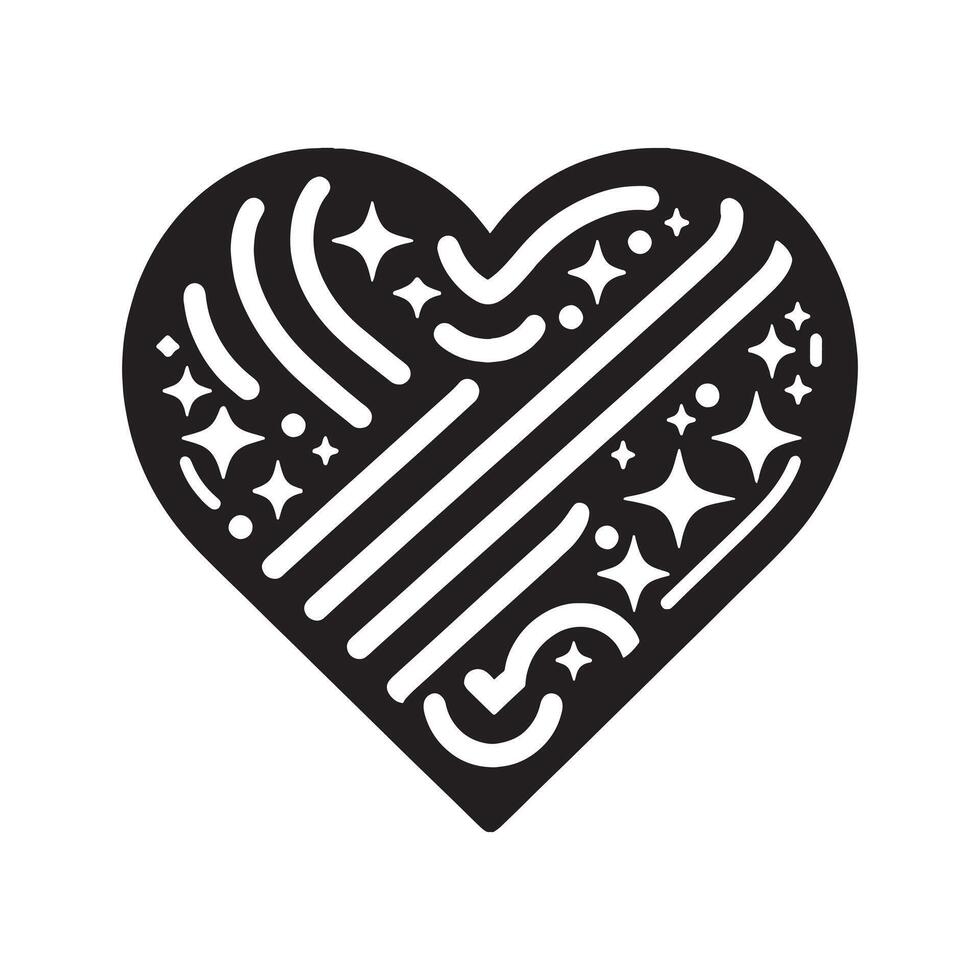 A black and white heart with stars on it vector