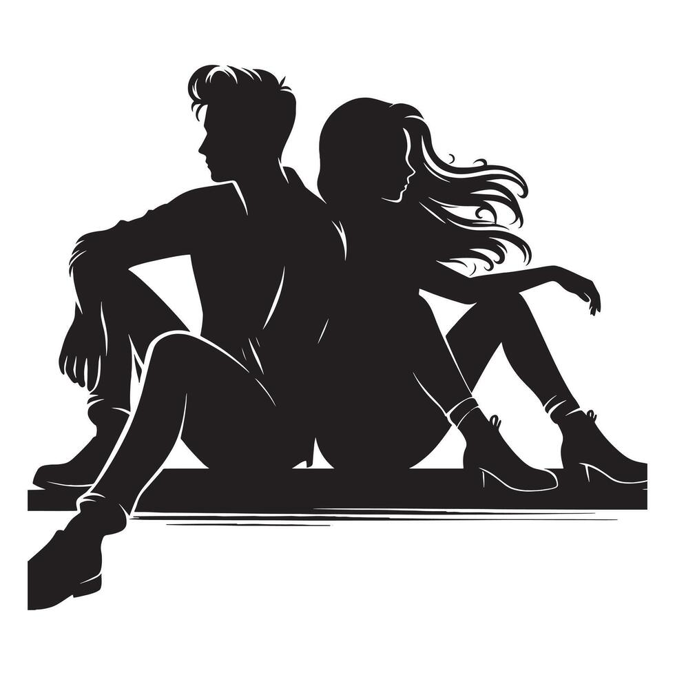 Silhouette of a couple sitting on a bench vector