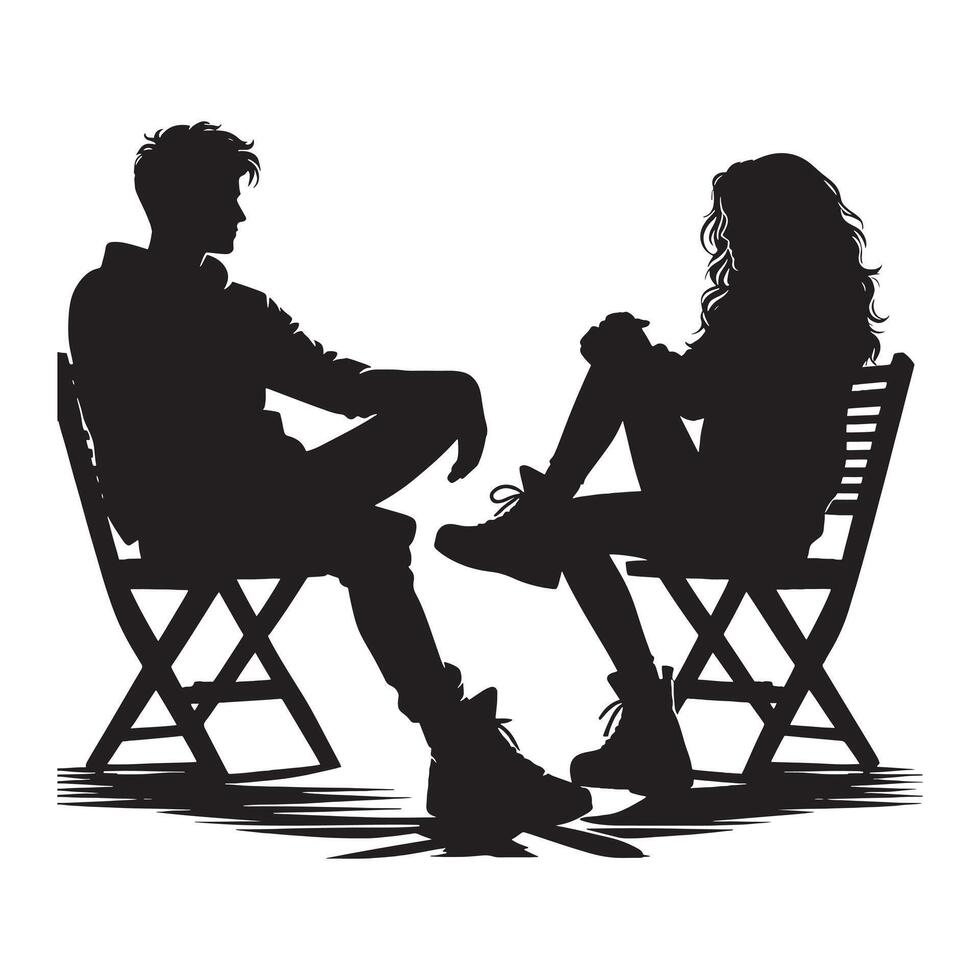 Silhouette of a couple sitting on chairs vector