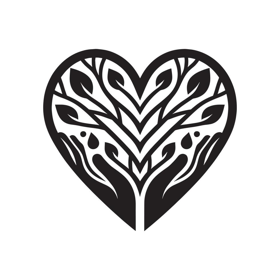 A black and white heart with a tree in it vector