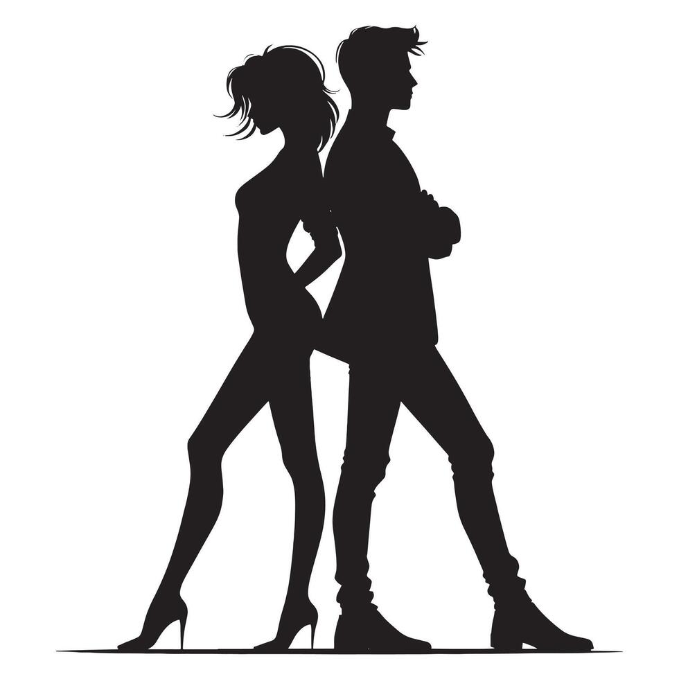 Silhouette of a man and woman walking together vector