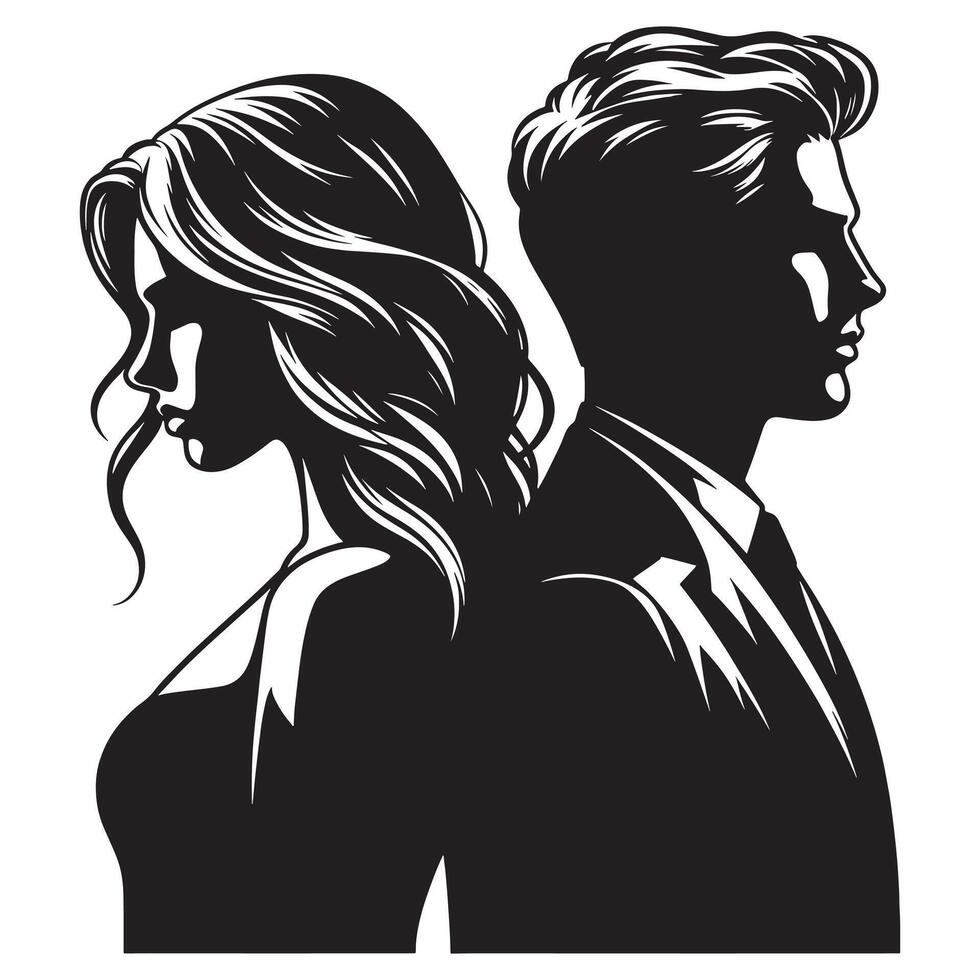 Silhouette of a man and woman in black and white vector