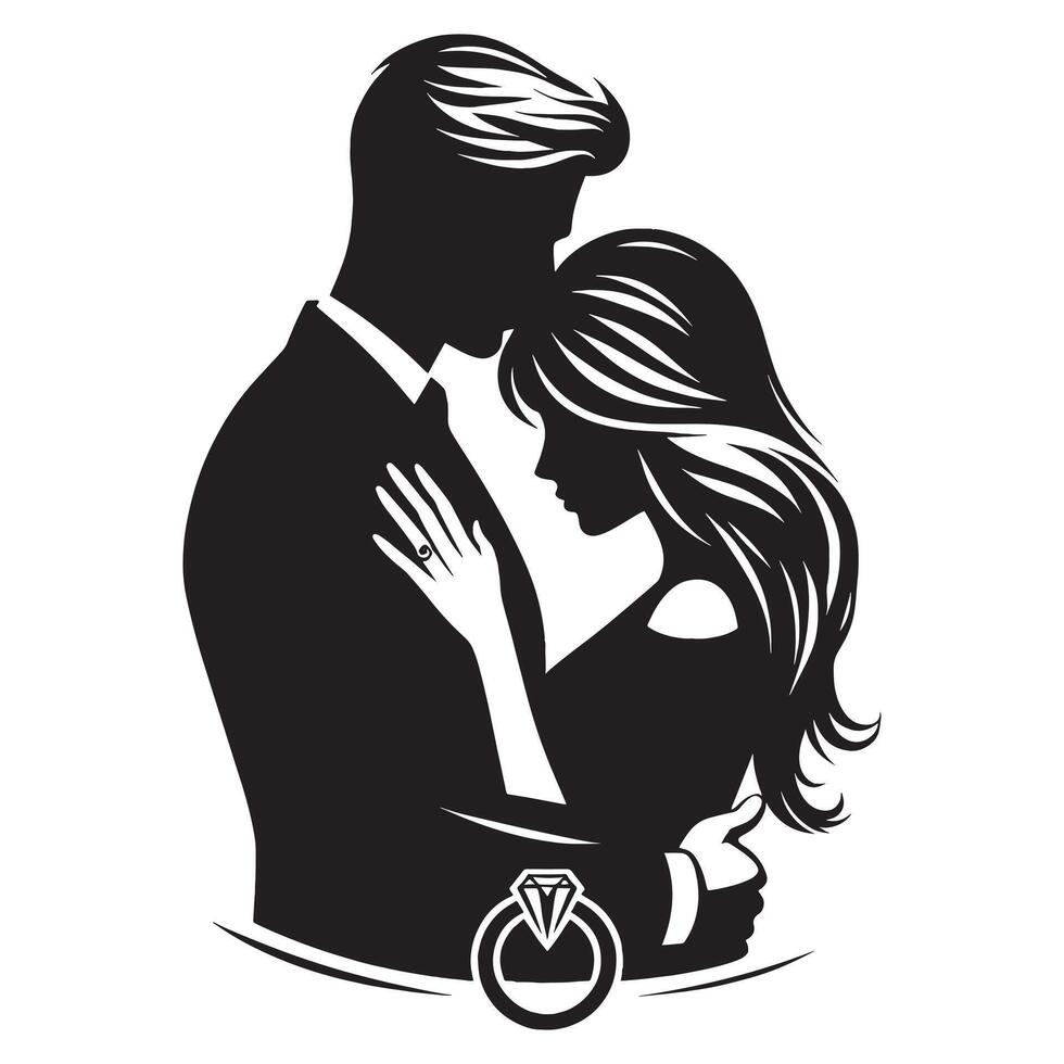 Silhouette of a man and woman with rings on their hands vector