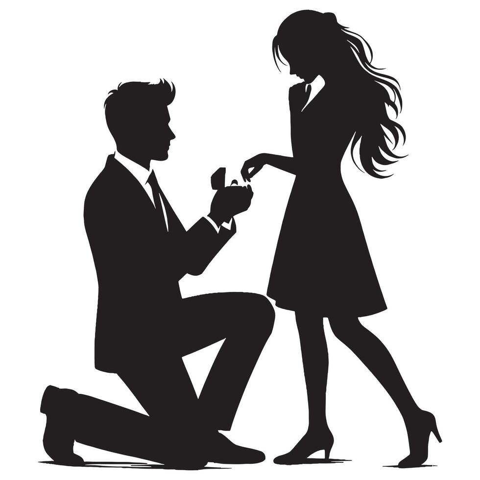 Silhouette of a man proposing to a woman vector