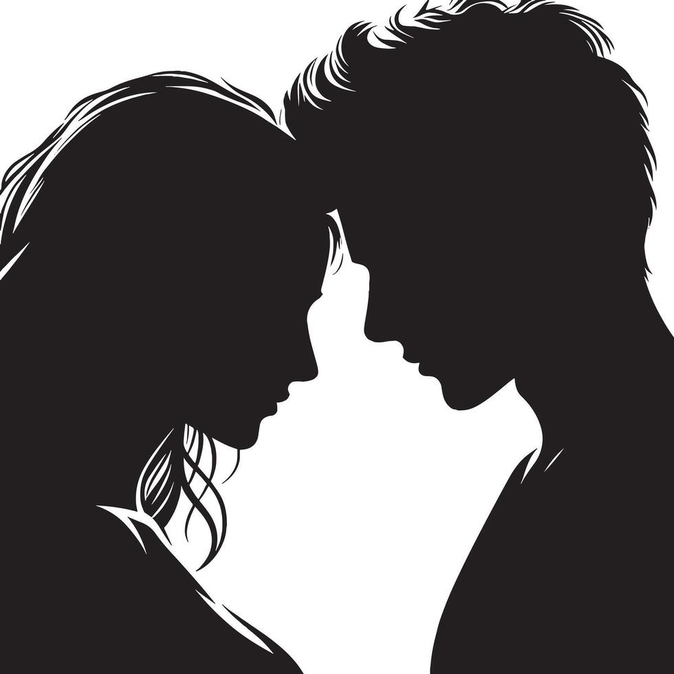 Silhouette of a couple in love, black and white vector