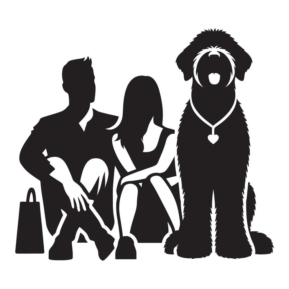 A silhouette of a couple with a dog vector