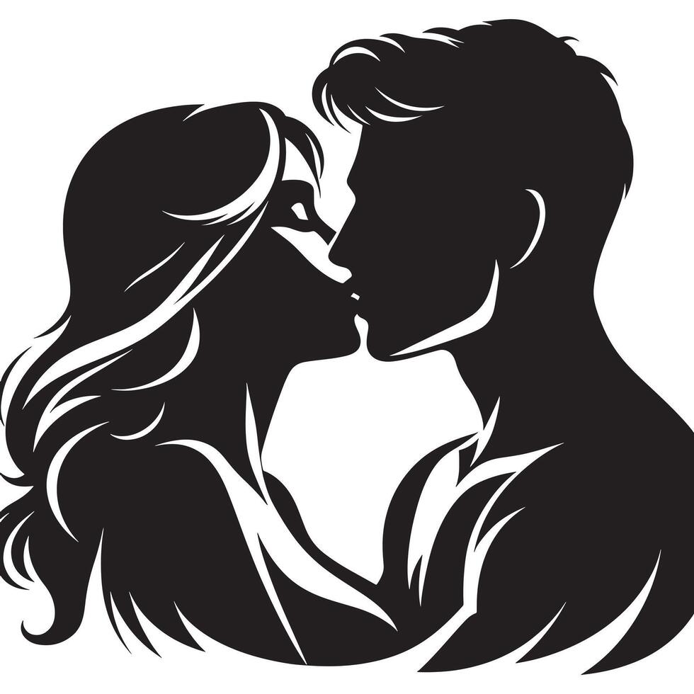 A man and woman kissing in silhouette vector