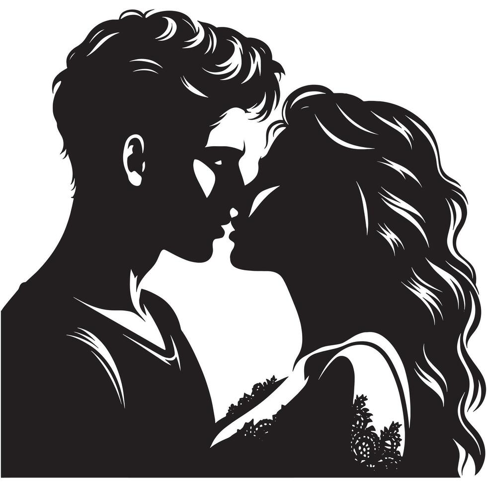 Silhouette of a couple kissing vector